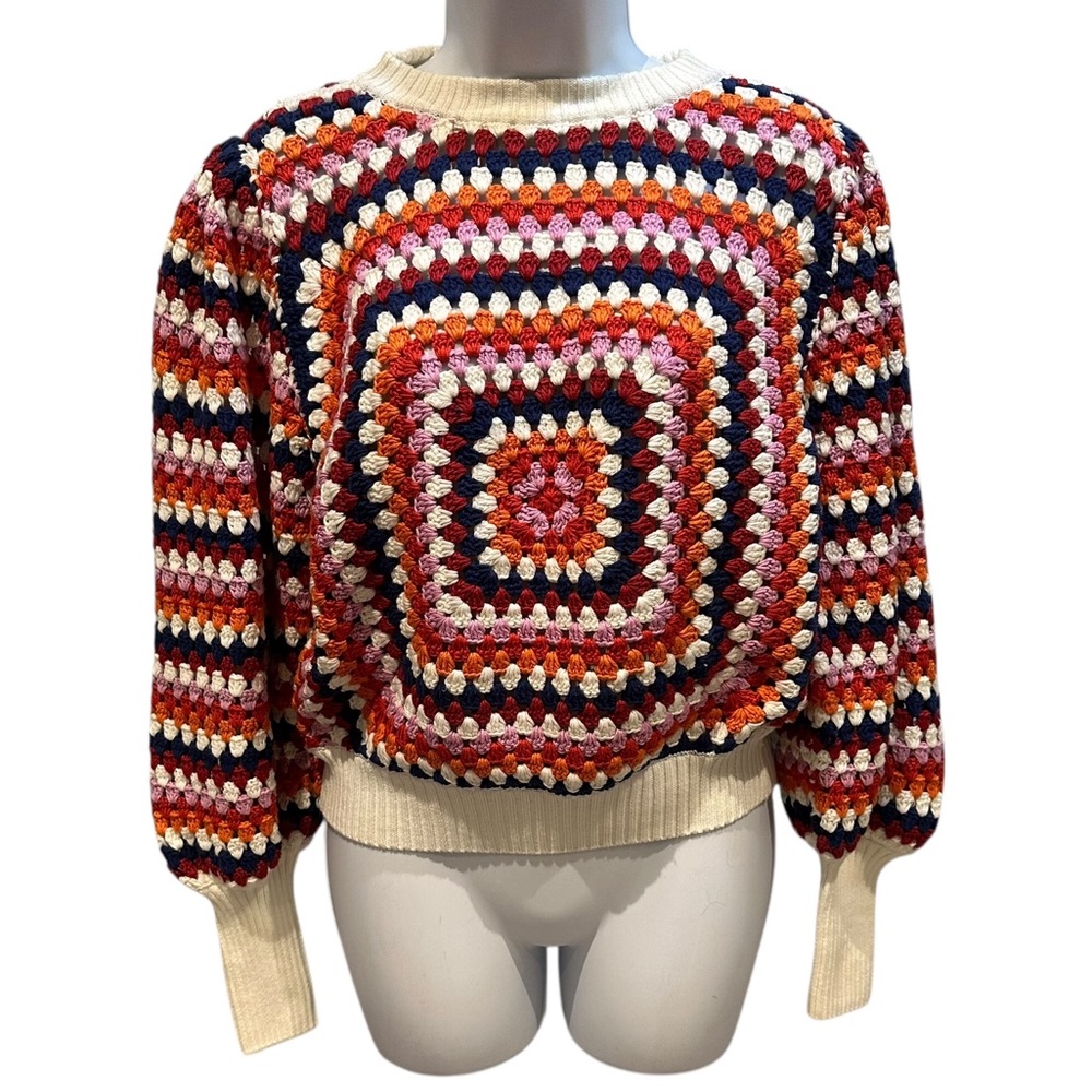 Farm Rio Multicolor Crochet Sweater Handmade Size Large NWT - Picture 6 of 16